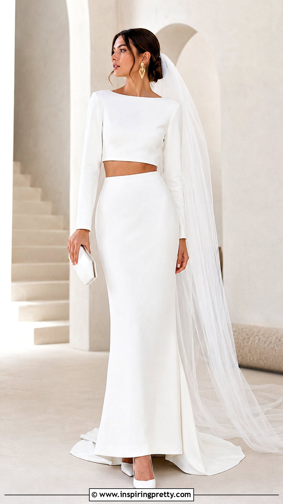 Minimalist Crepe Crop Top Bridal Dress - 25 crop top bridal dress outfit ideas