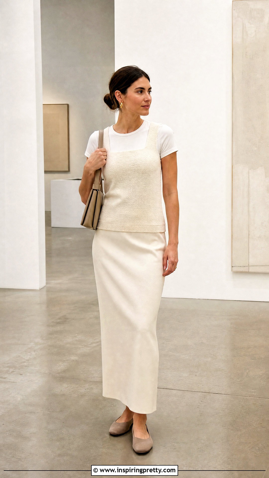 Minimalist Tank Top Over T Shirt With Column Skirt Outfit - 50 tank top over shirt outfit ideas