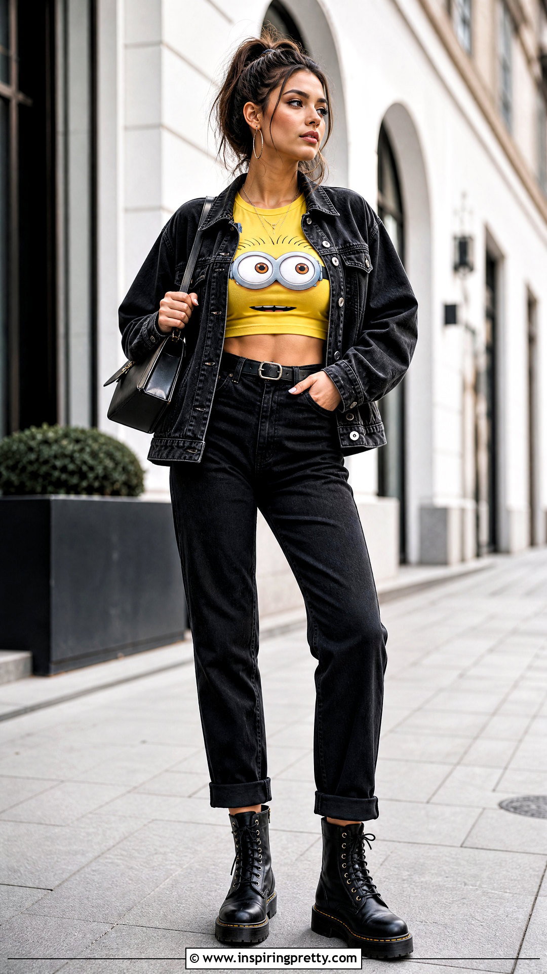 Minion Crop Top With Black Jeans And Combat Boots - 20 Minion Crop Top outfit ideas