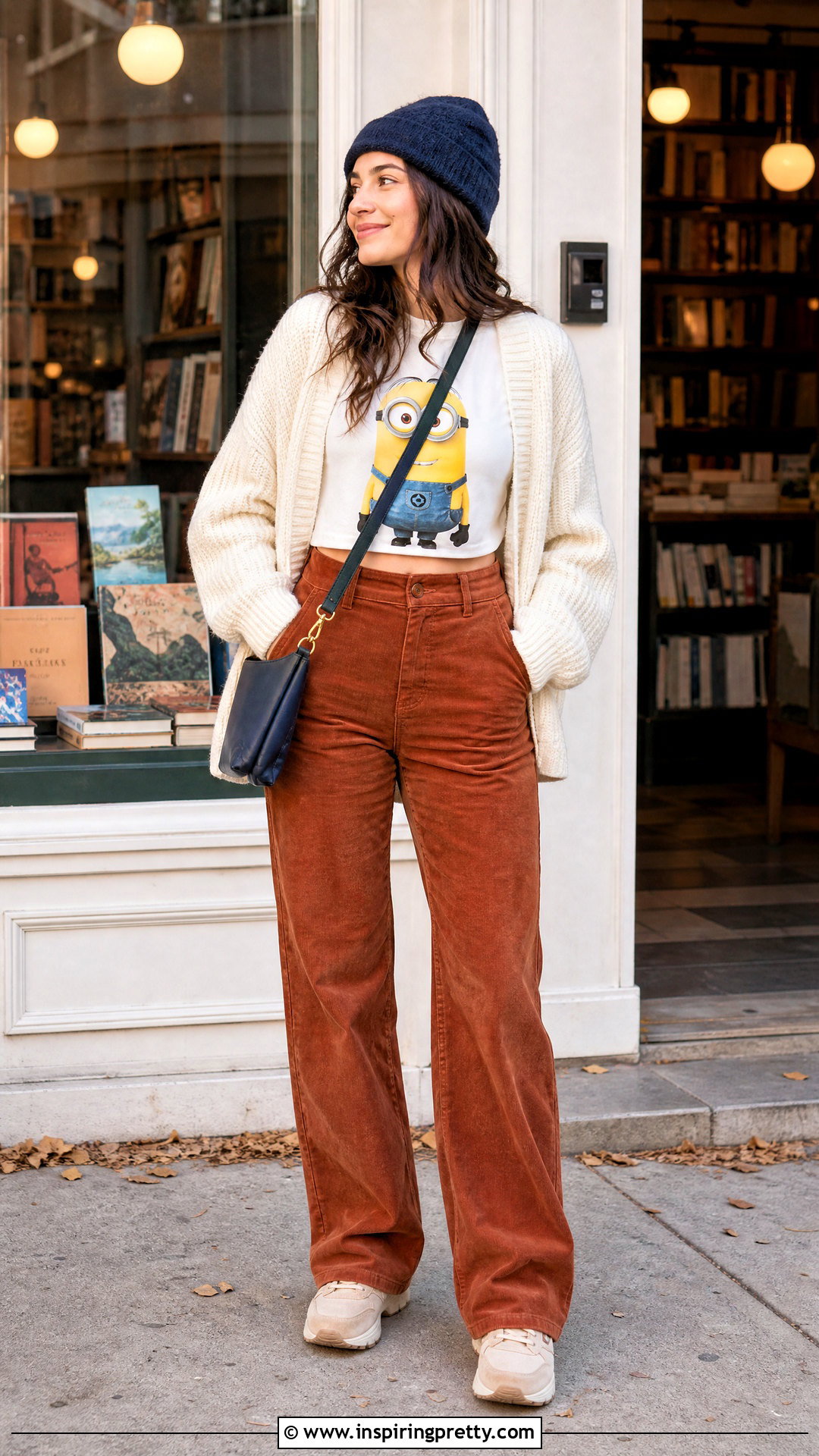 Minion Crop Top With Corduroy Pants And Beanie - 20 Minion Crop Top outfit ideas