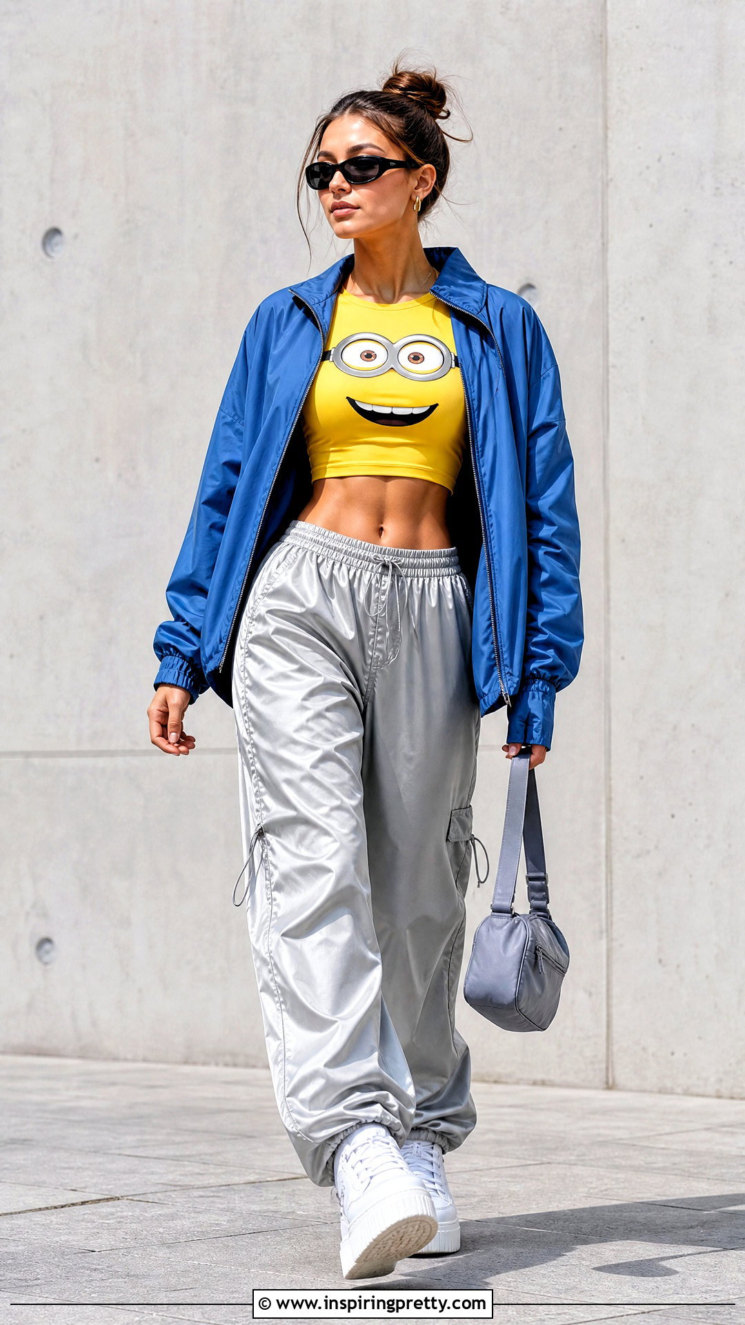 Minion Crop Top With Parachute Pants And Platform Sneakers - 20 Minion Crop Top outfit ideas