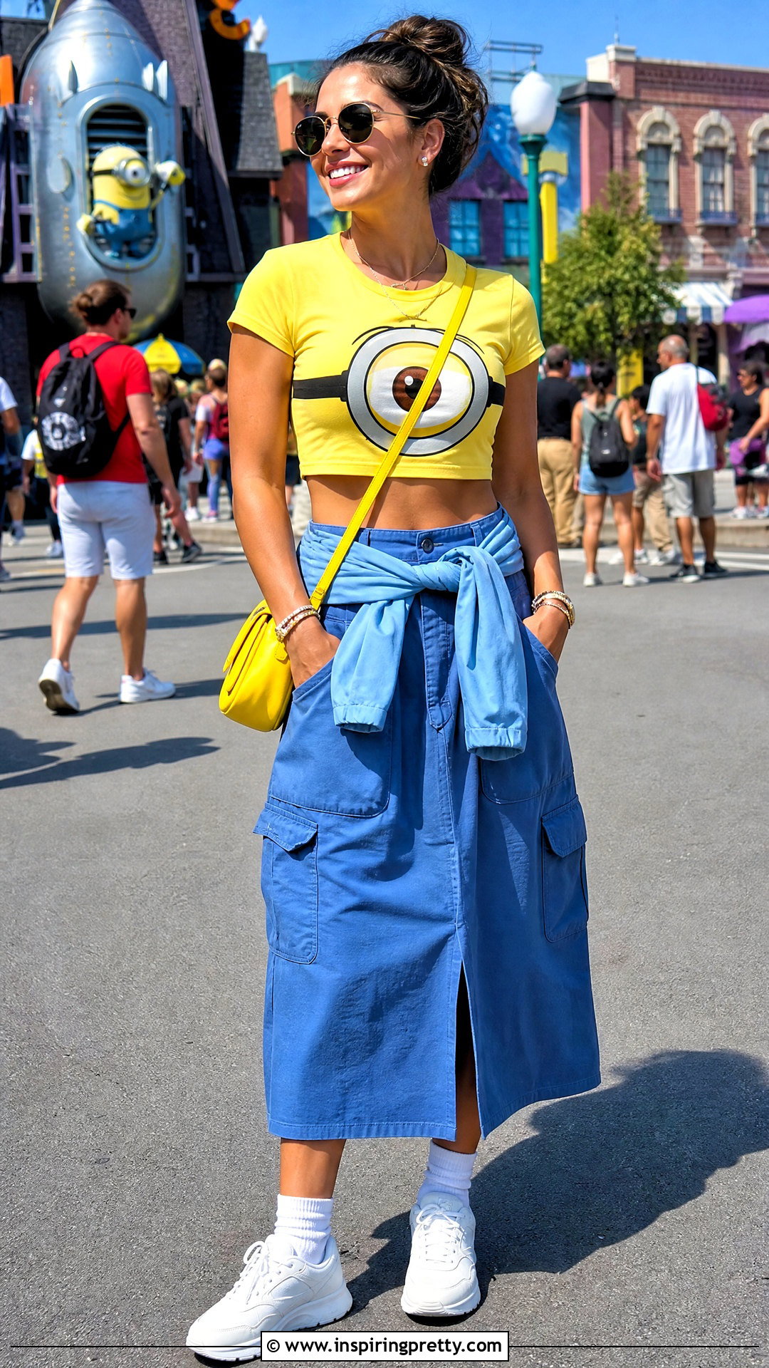 Minion Crop Top With Utility Skirt And Sneakers - 20 Minion Crop Top outfit ideas