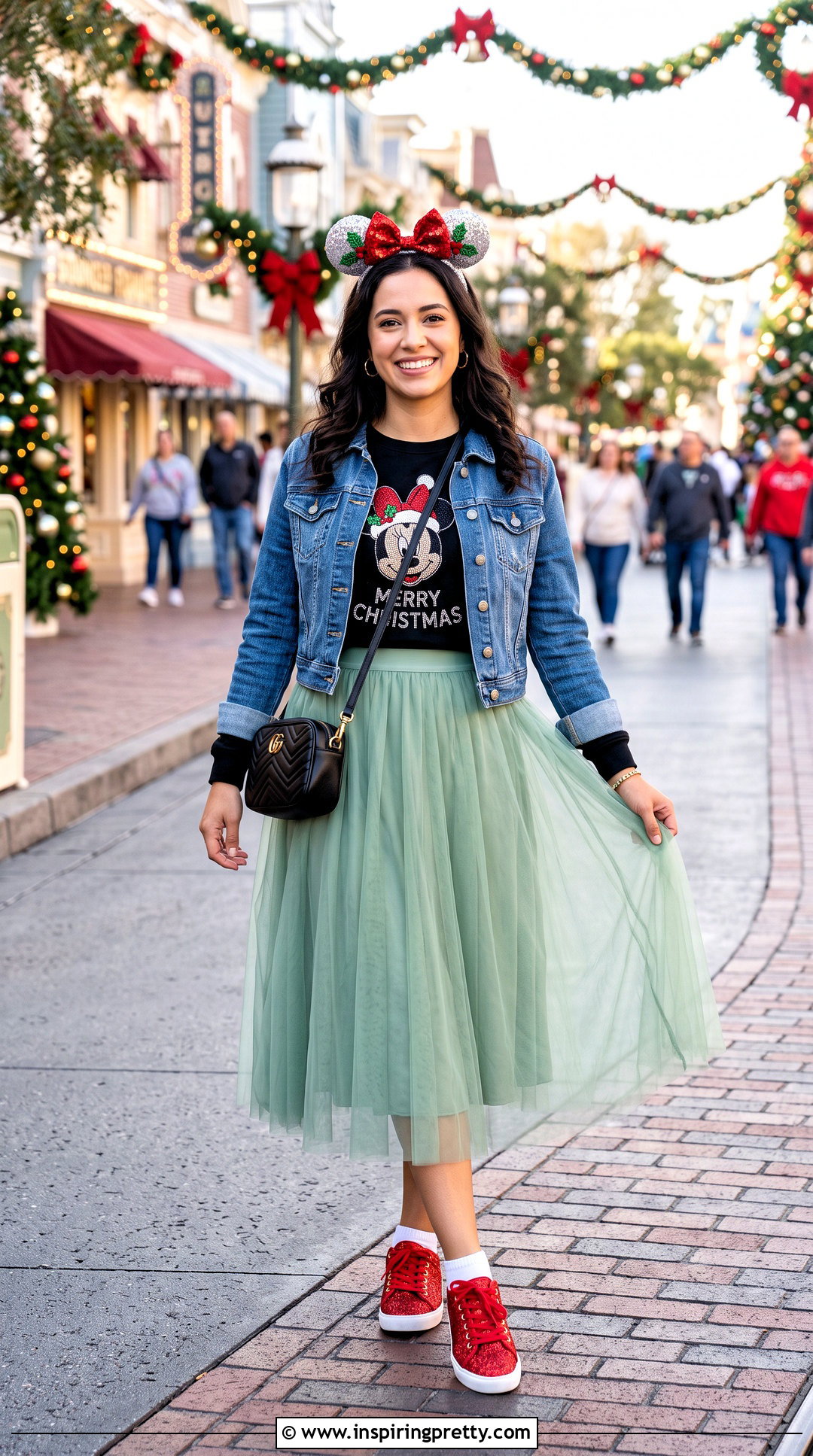 Minnie Christmas Top With Green Tulle Skirt - 20 Disney Christmas Tops outfit ideas