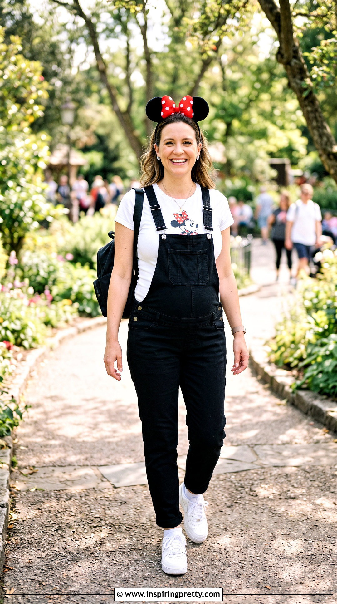 Minnie Disney Maternity Top With Black Overalls - 20 disney maternity top outfit ideas