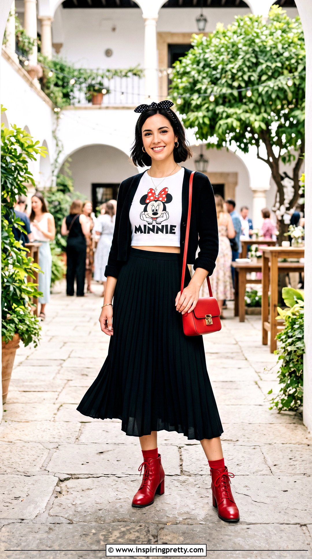 Minnie Mouse Crop Top With Black Midi Skirt - 25 Minnie Mouse Crop Top outfit ideas