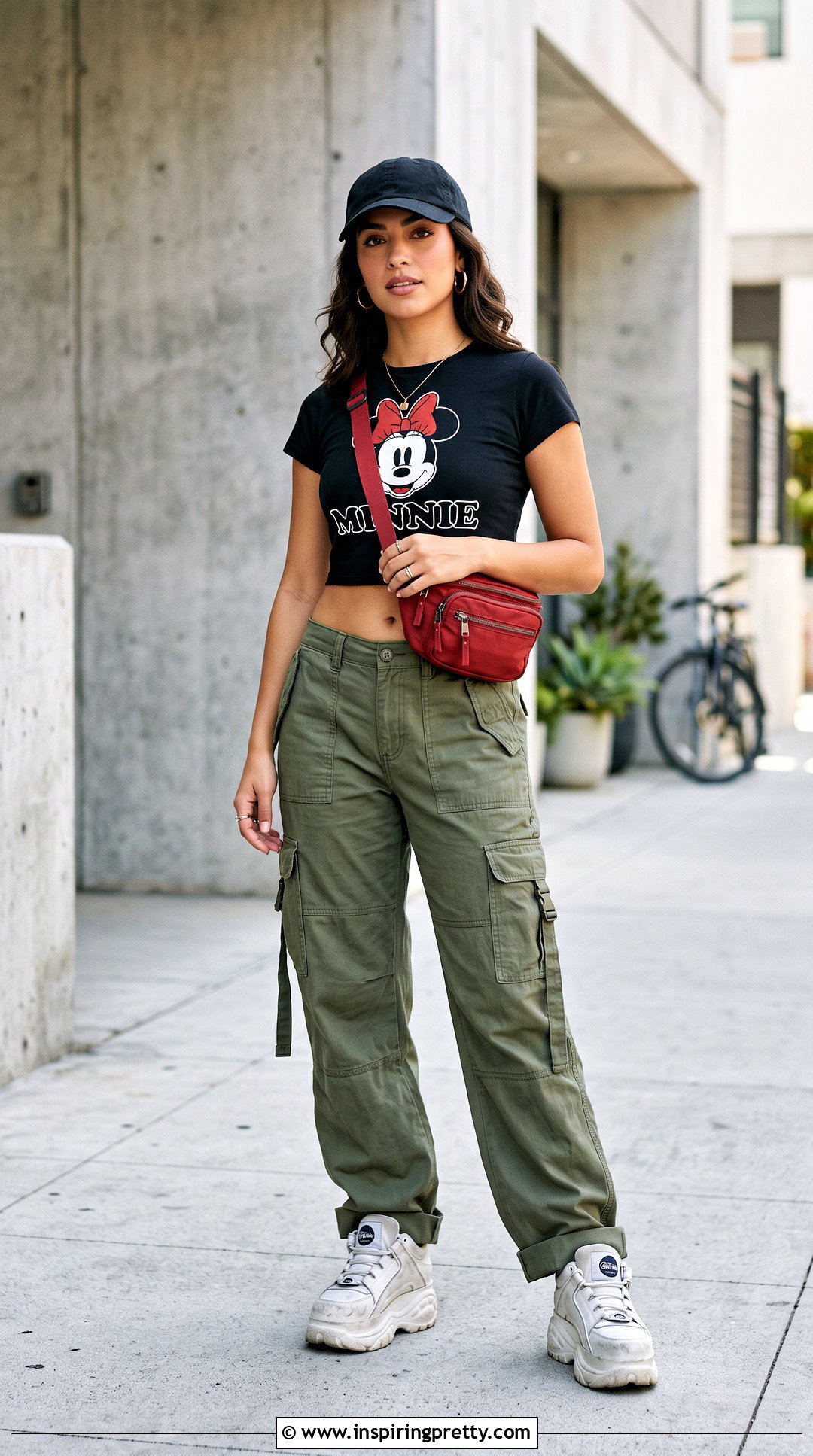 Minnie Mouse Crop Top With Cargo Pants - 25 Minnie Mouse Crop Top outfit ideas