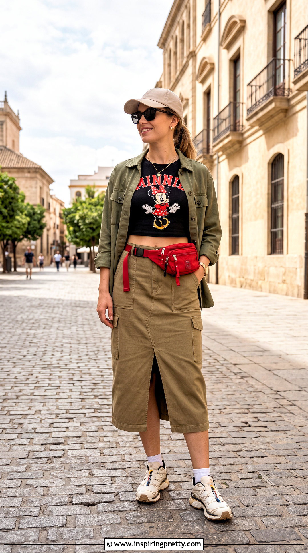 Minnie Mouse Crop Top With Khaki Utility Skirt - 25 Minnie Mouse Crop Top outfit ideas