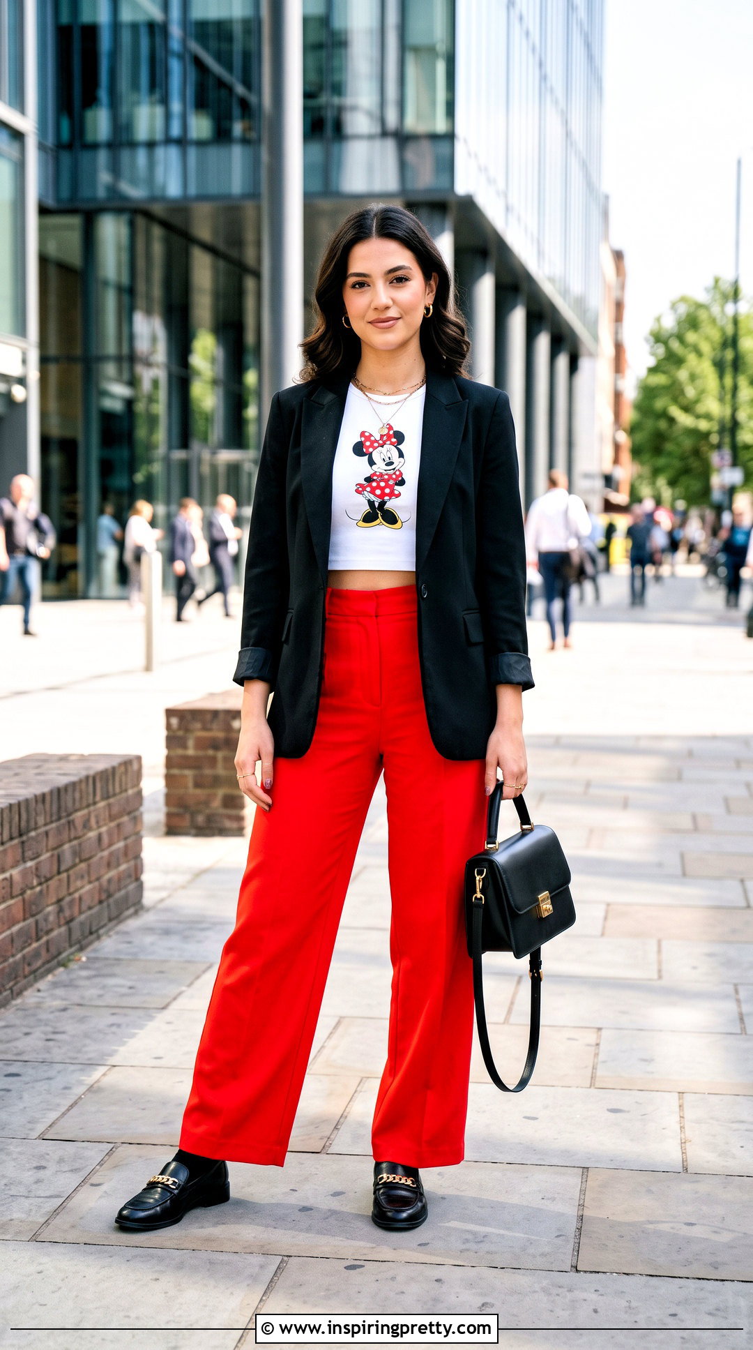 Minnie Mouse Crop Top With Red Trousers - 25 Minnie Mouse Crop Top outfit ideas