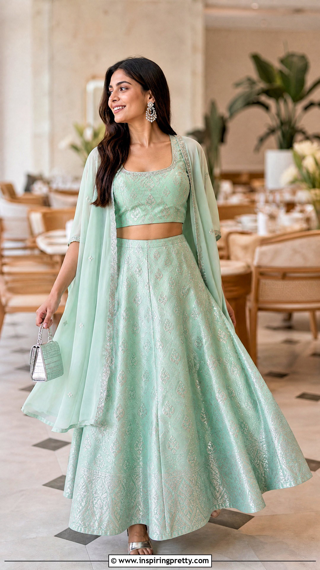 Mint Banarasi Skirt With Cape Top - 50 banarasi skirt and top outfit ideas