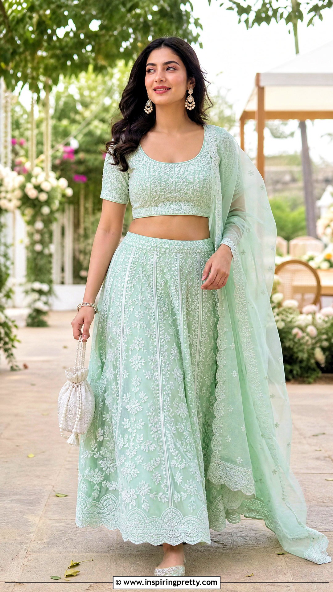 Mint Green Chikankari Crop Top Lehenga Outfit - 25 chikankari crop top lehenga outfits