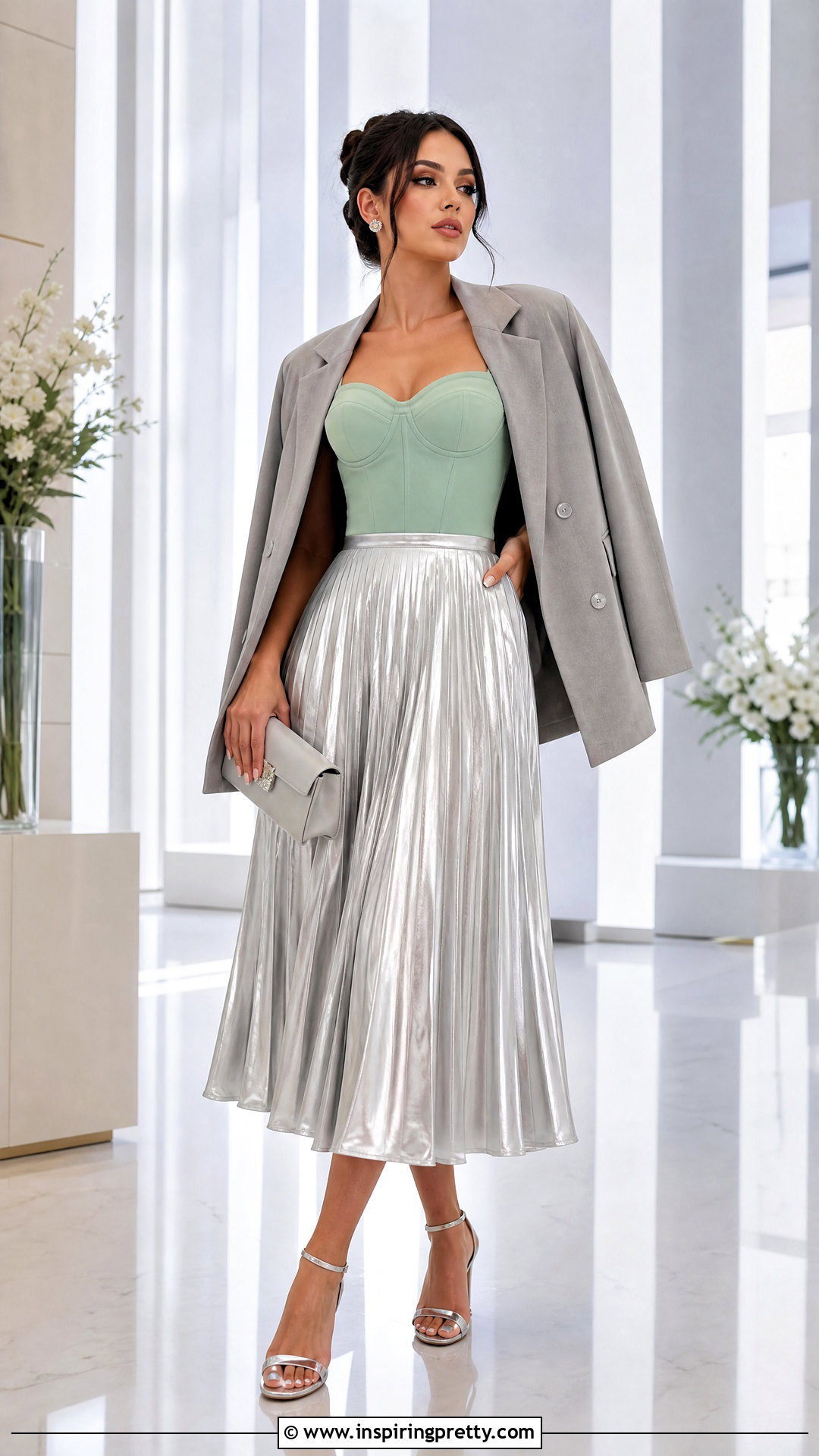Mint Green Corset Top With Silver Midi Skirt - 25 mint green corset top outfit ideas