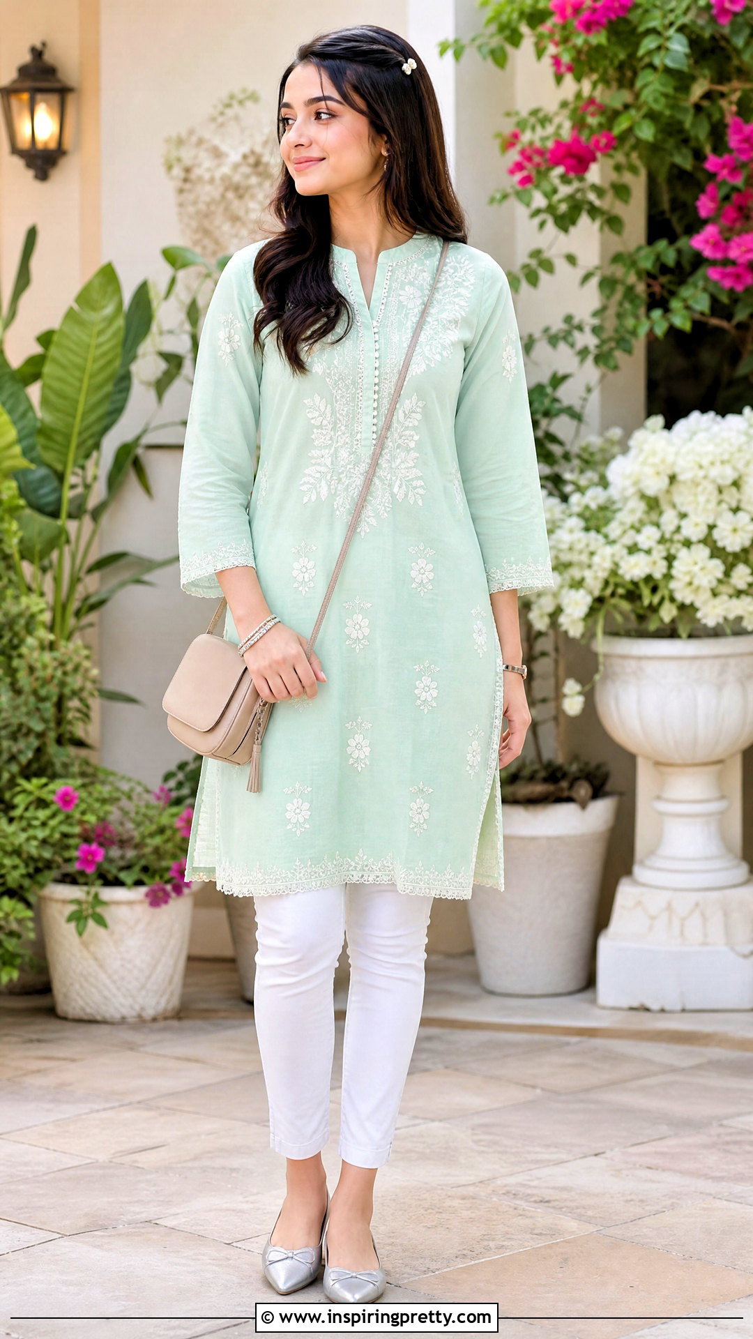 Mint Green Cotton Tunic With White Jeans - 25 Girls Cotton Top Design For Jeans
