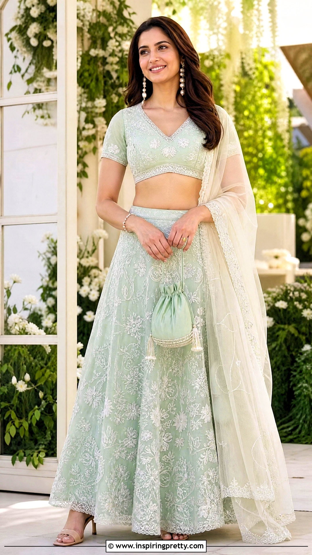 Mint Green Organza Crop Top Lehenga Outfit - 50 organza crop top lehenga outfit ideas