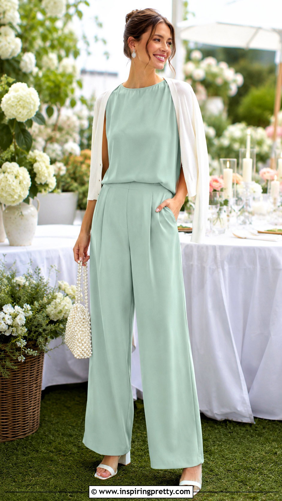 Mint Green Sleeveless pcs Trouser Set - 50 2pcs trouser and tops