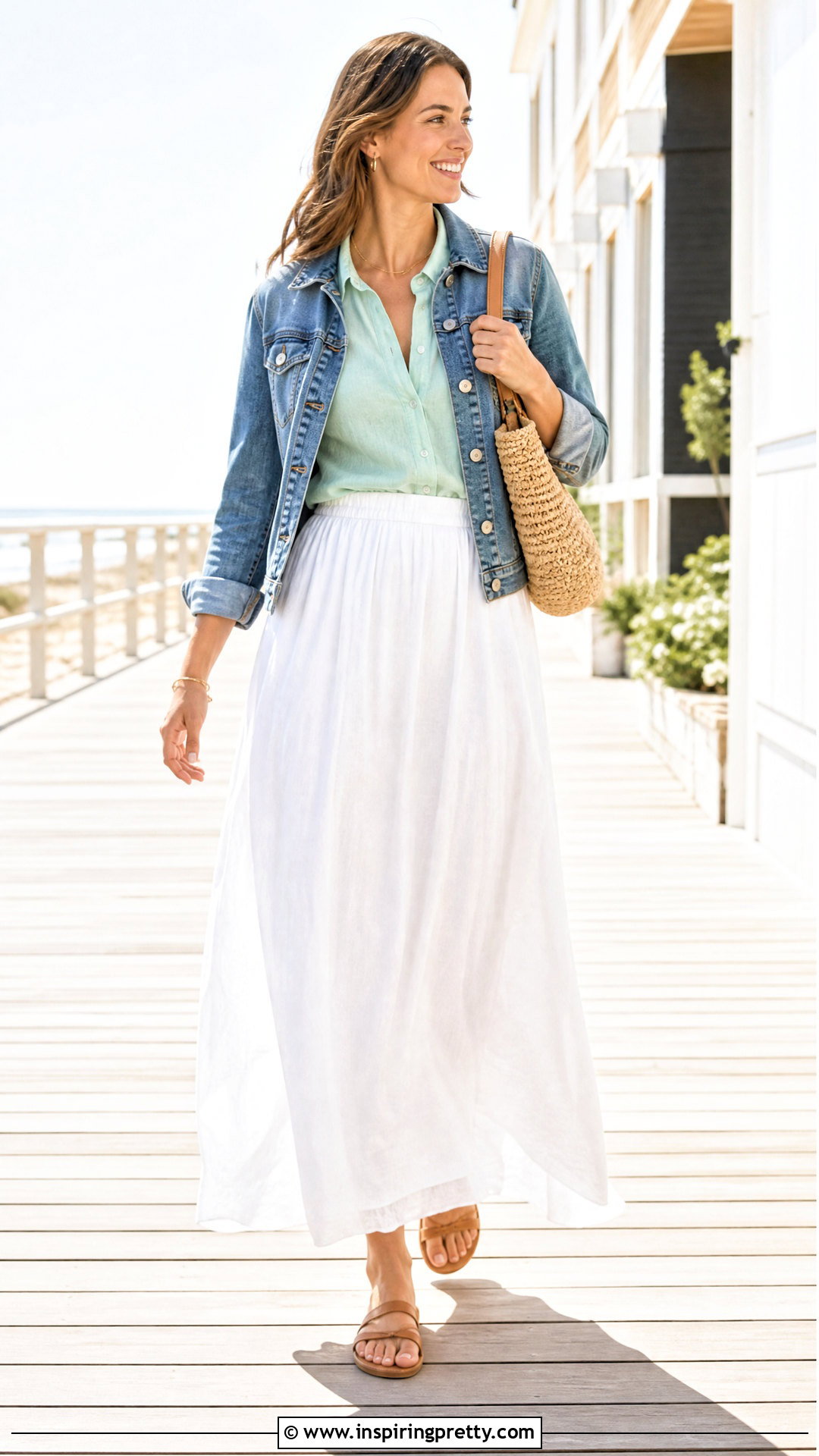 Mint Green Top With White Maxi Skirt - 50 mint green top outfit ideas