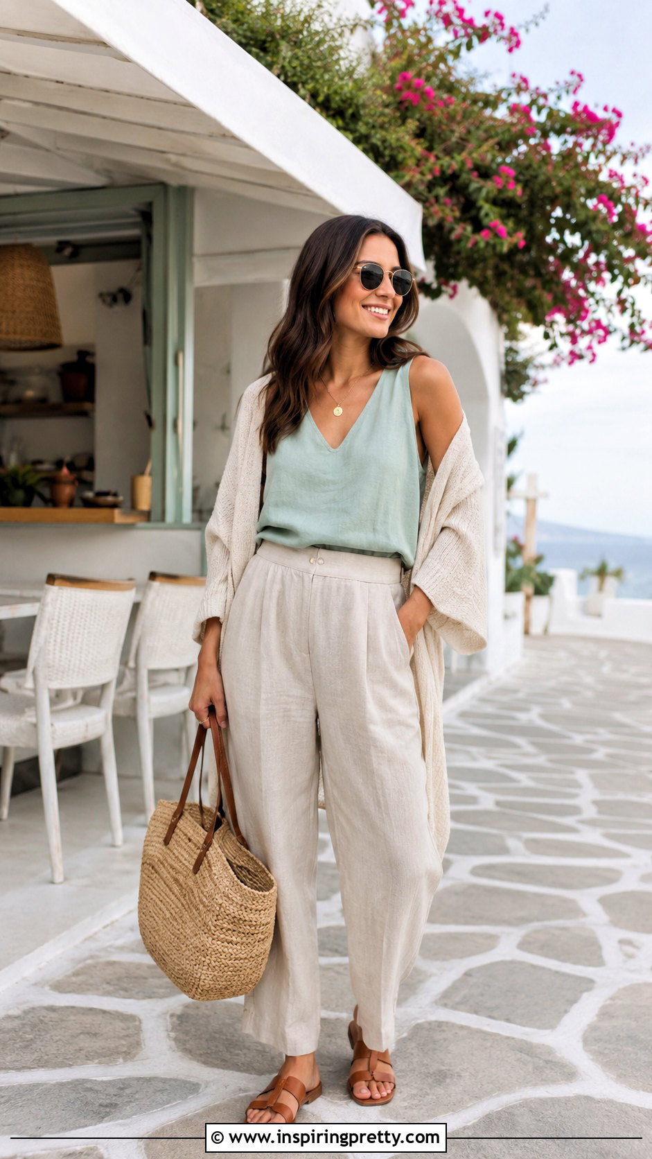 Mint Green Zara Top With Beige Linen Pants - 20 mint green top zara outfit ideas