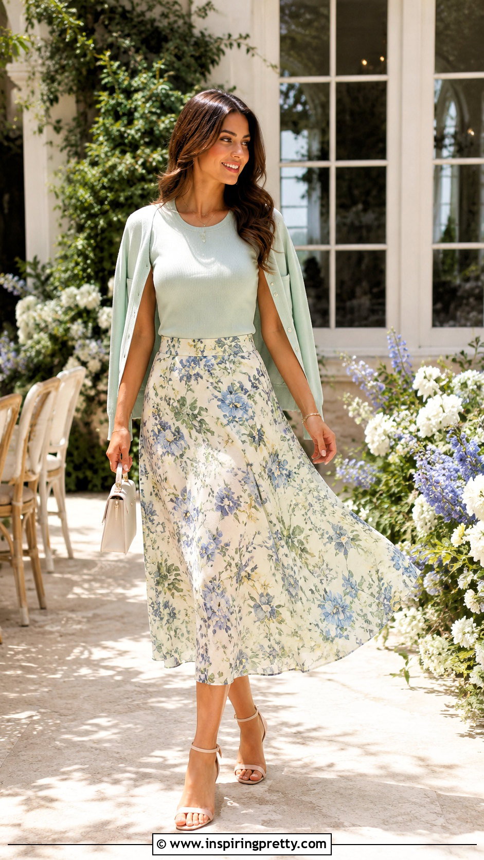 Mint Green Zara Top With Floral Midi Skirt - 20 mint green top zara outfit ideas