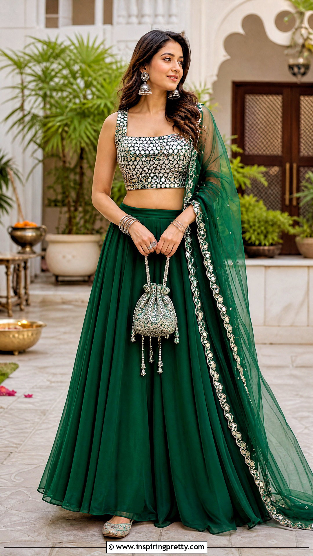 Mirror Work Crop Top Blouse With Lehenga - 50 latest crop top blouse designs