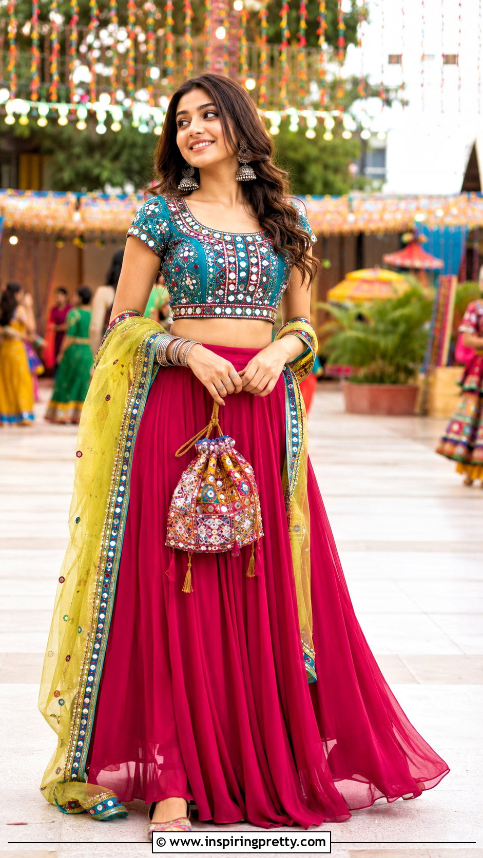 Mirror Work Crop Top Lehenga - 50 Crop Top Designs For Lehenga Ideas