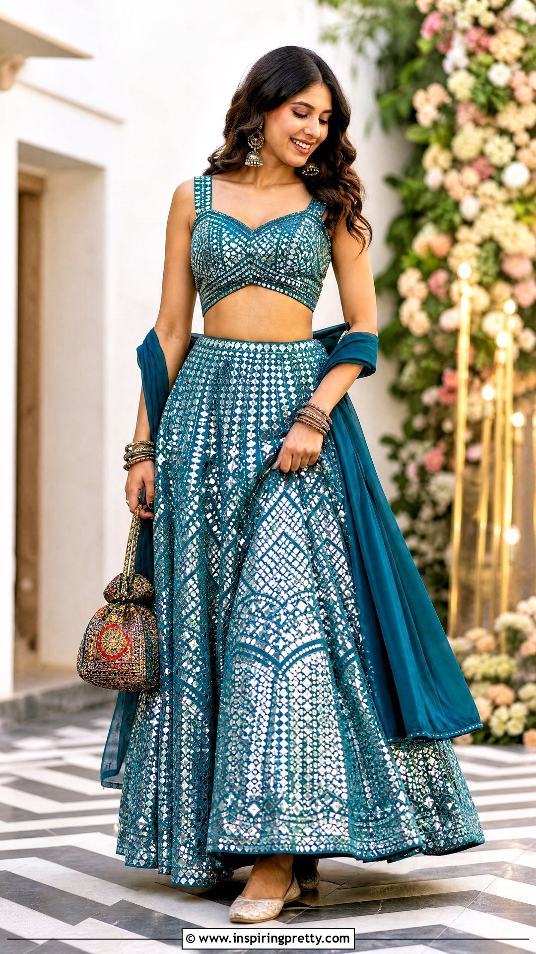 Mirror Work Crop Top Lehenga - 50 crop top lehenga outfit ideas