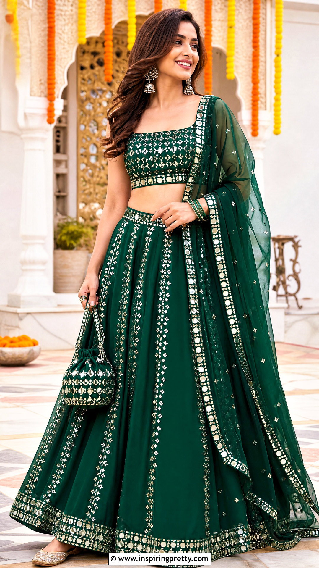 Mirror Work Crop Top Lehenga - 50 lehenga blouse designs crop tops outfit ideas