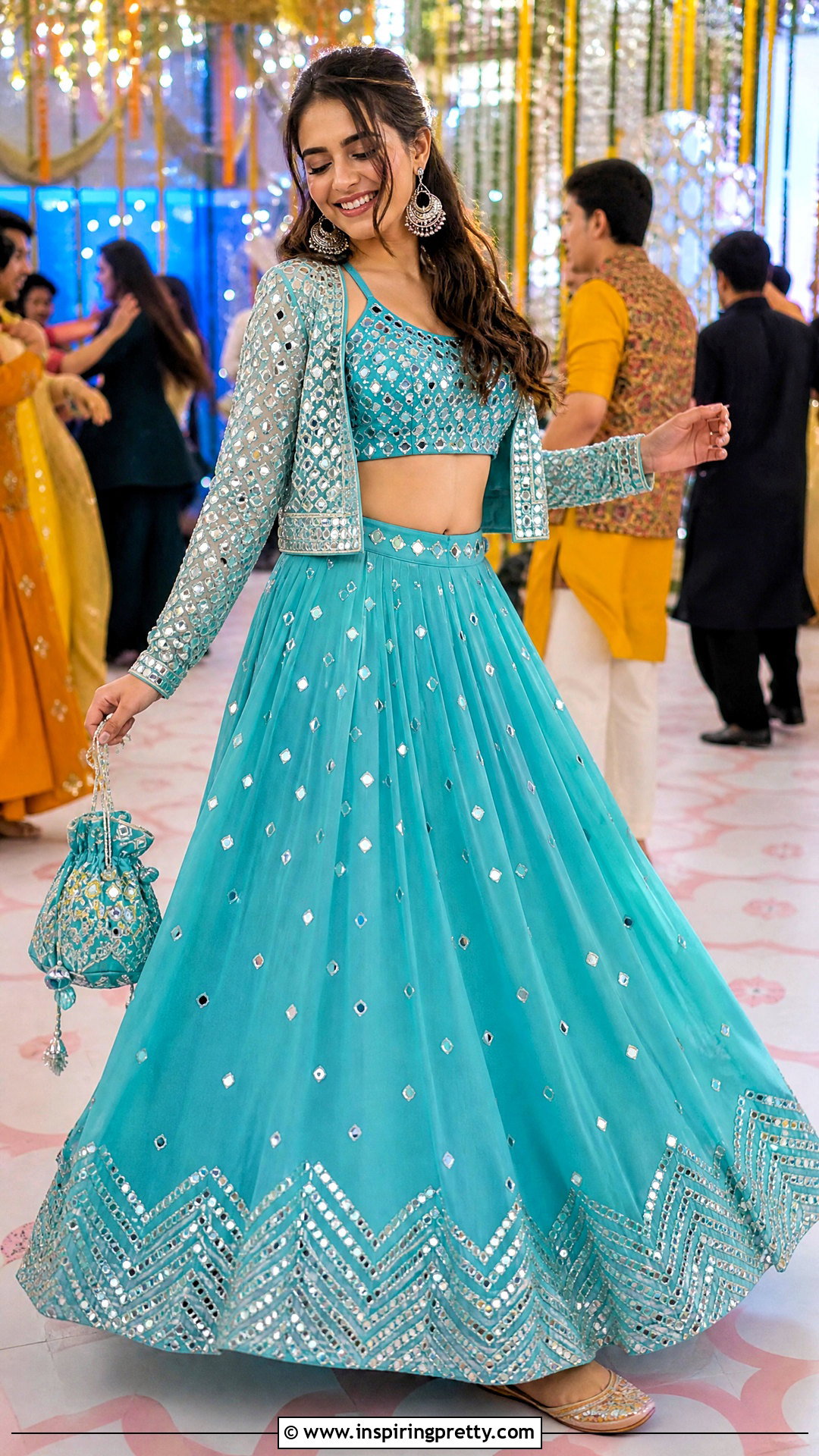 Mirror Work Crop Top Lehenga With Cropped Jacket - 50 crop top lehenga with jacket outfit ideas