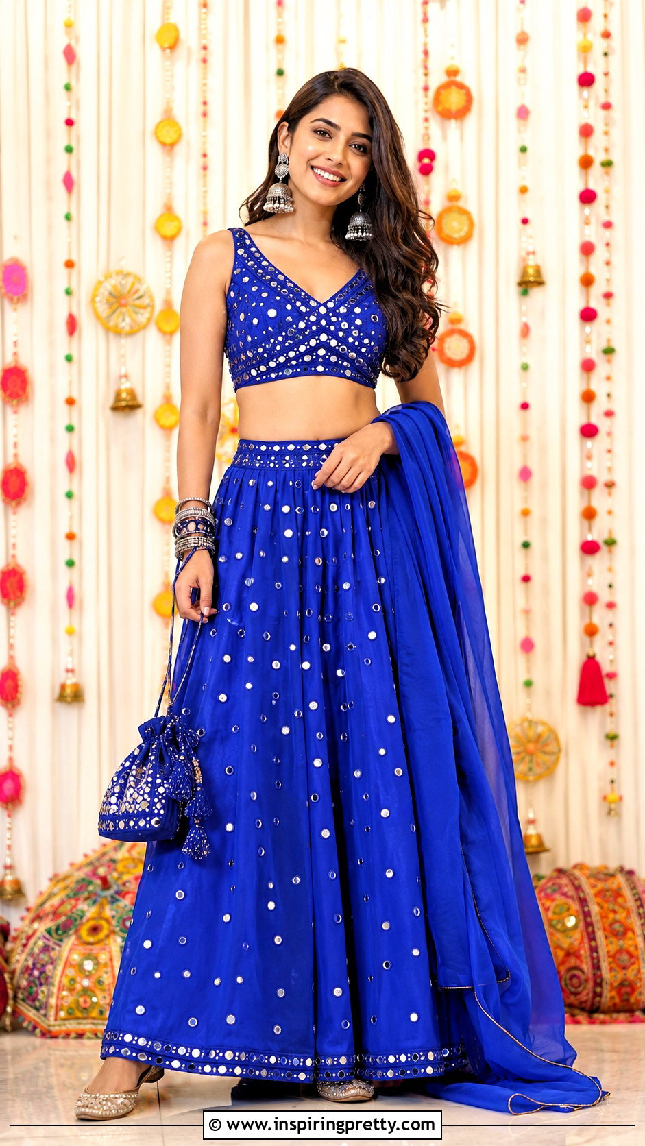 Mirror Work Crop Top Lehenga - 20 new design crop top lehenga ideas