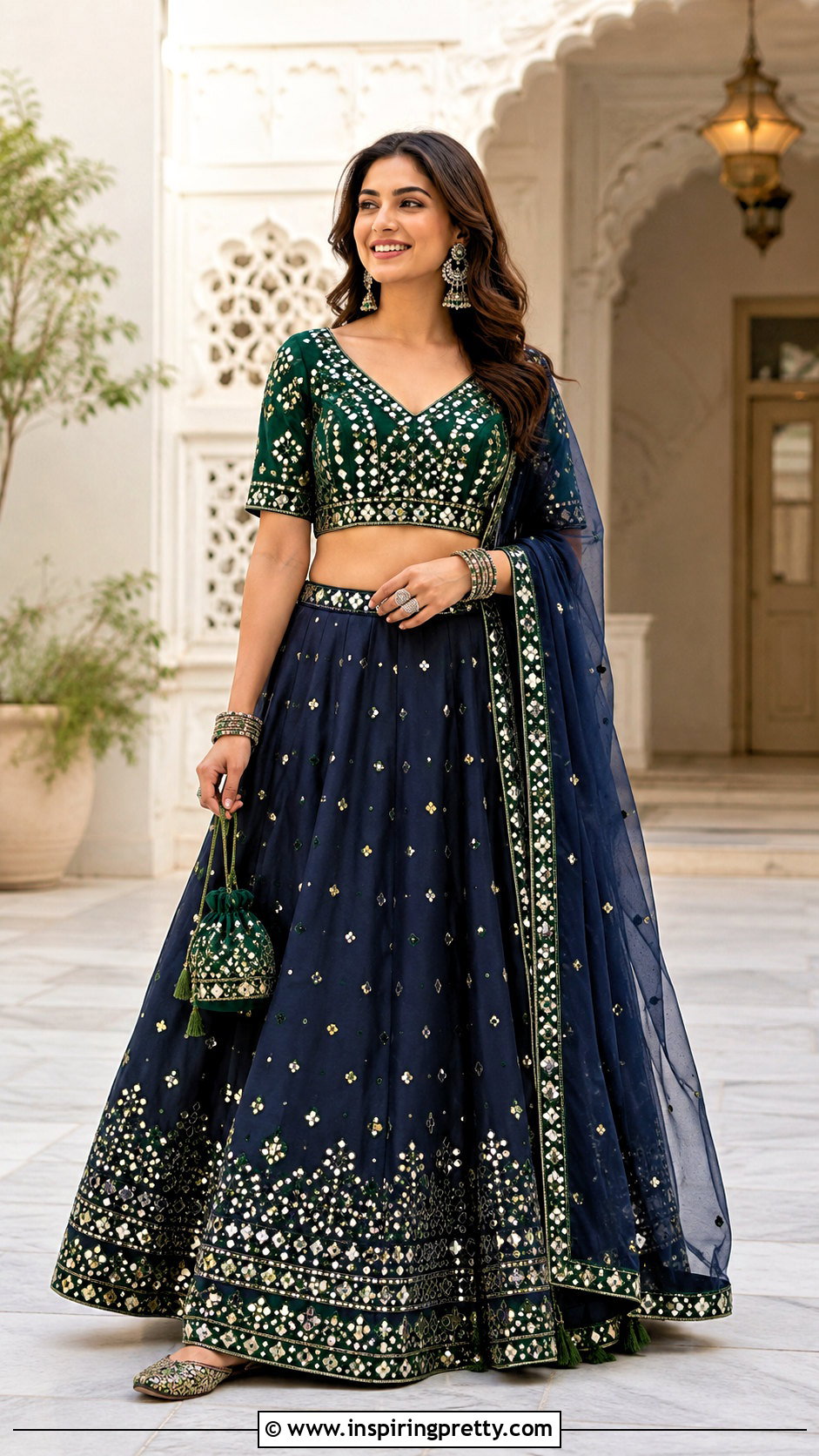 Mirror Work Crop Top With Flared Ghagra - 25 ghagra blouse designs crop tops outfit ideas