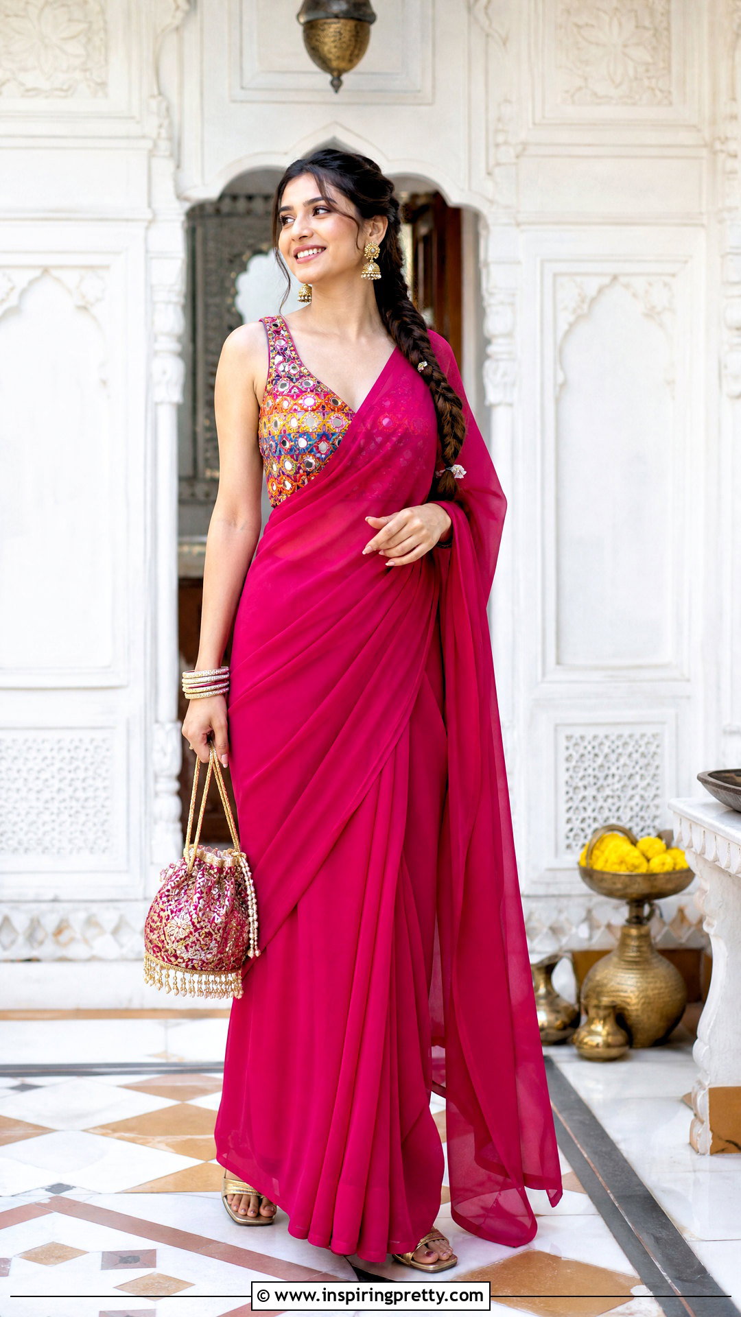Mirror Work Crop Top With Saree - 50 saree with crop top outfit ideas