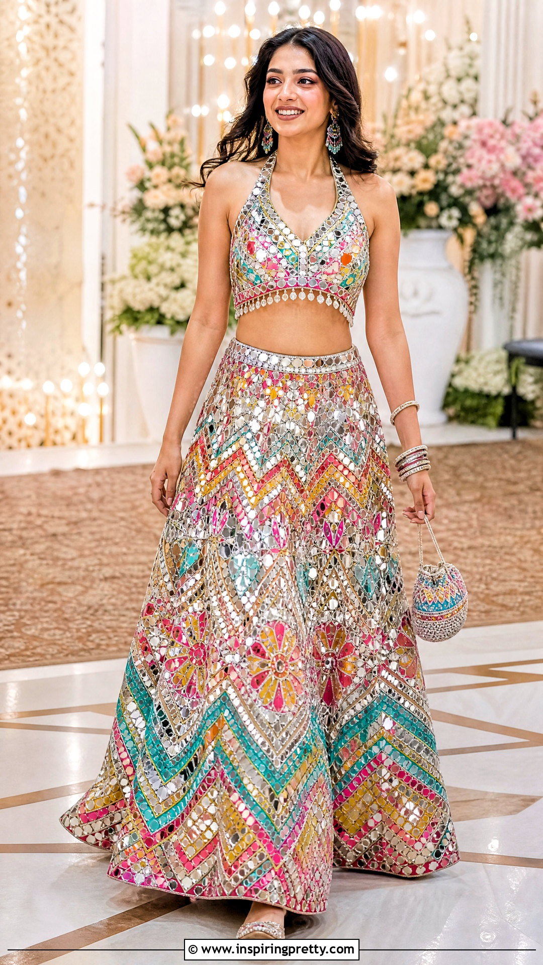 Mirror Work Ethnic Skirt And Halter Top Outfit - 50 ethnic skirt and top outfit ideas