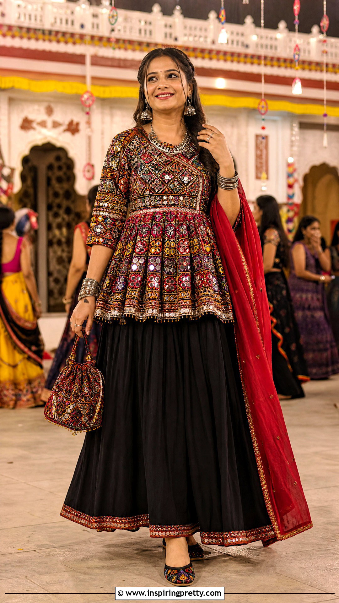 Mirror Work Kediyu With Black Lehenga - 50 Kediyu Top For Navratri outfit ideas