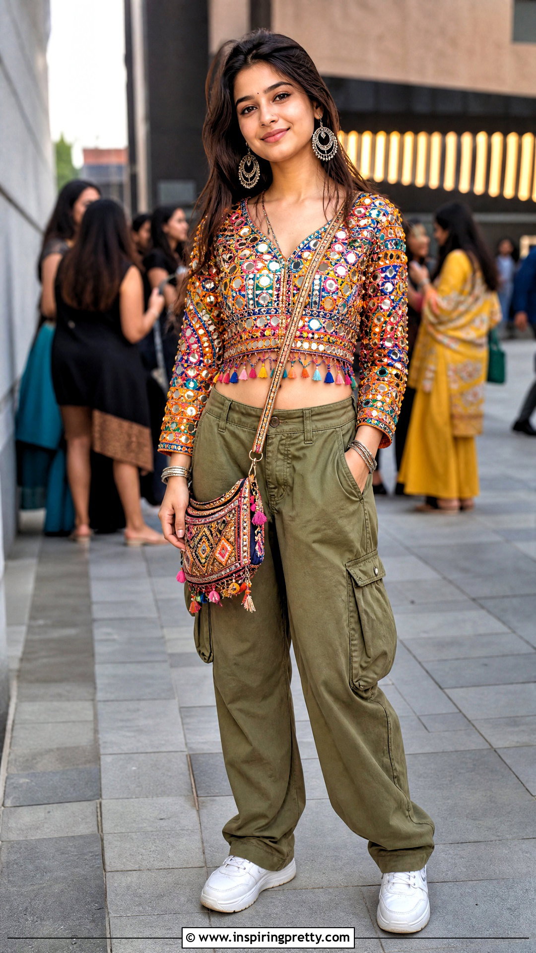Mirror Work Kediyu With Cargo Pants - 50 Kediyu Top For Navratri outfit ideas