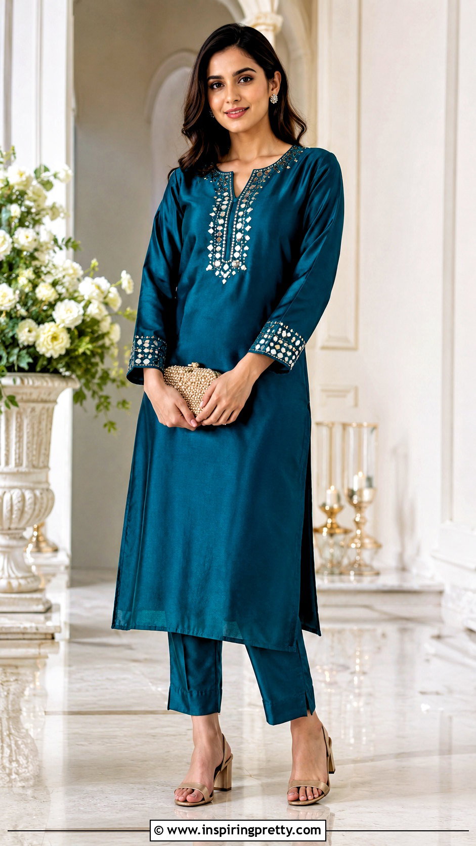 Mirror Work Kurti Top With Pants - 50 kurti top designs for women