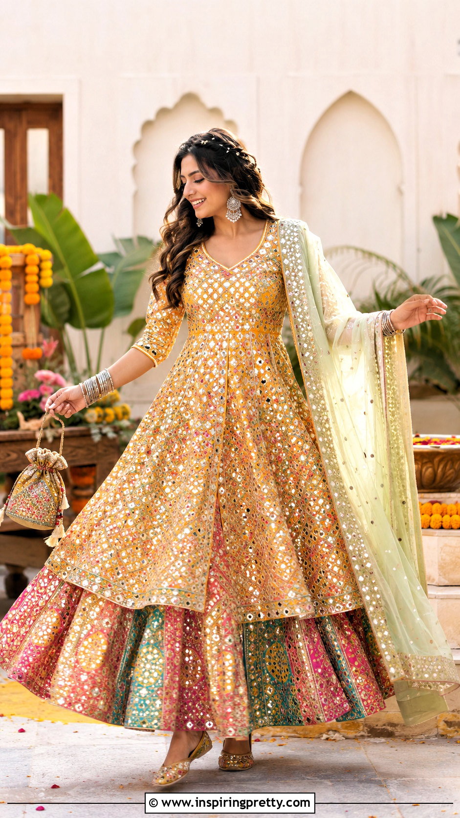 Mirror Work Lehenga With Long Top - 50 Lehenga With Long Top outfit ideas