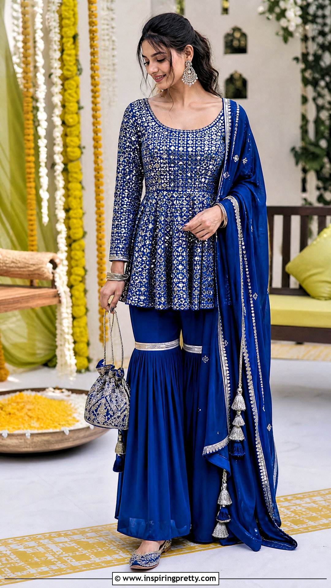 Mirror Work Peplum Top With Plain Sharara - 50 peplum top with sharara outfit ideas