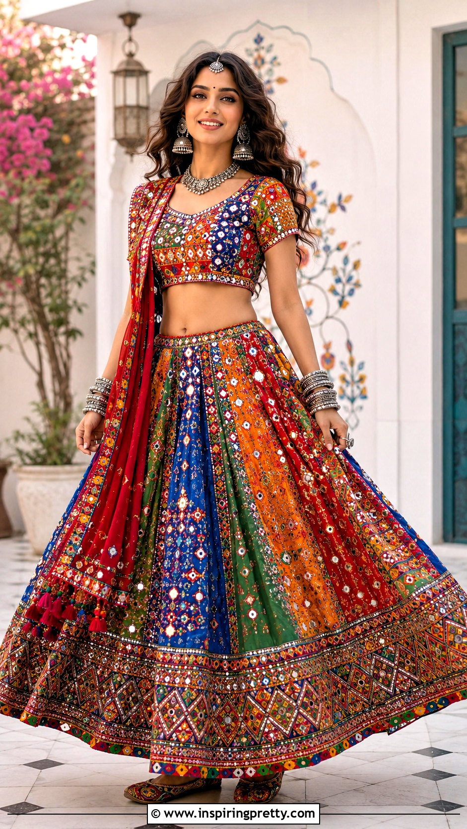 Mirror Work Skirt And Crop Top For Garba - 20 skirt crop top outfit indian weddings