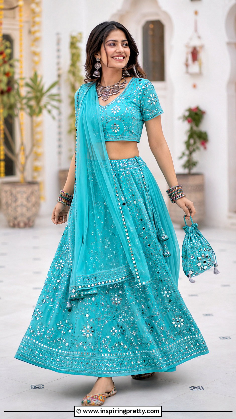 Mirror Work Skirt And Top Indian Outfit - 50 skirt and top indian outfits