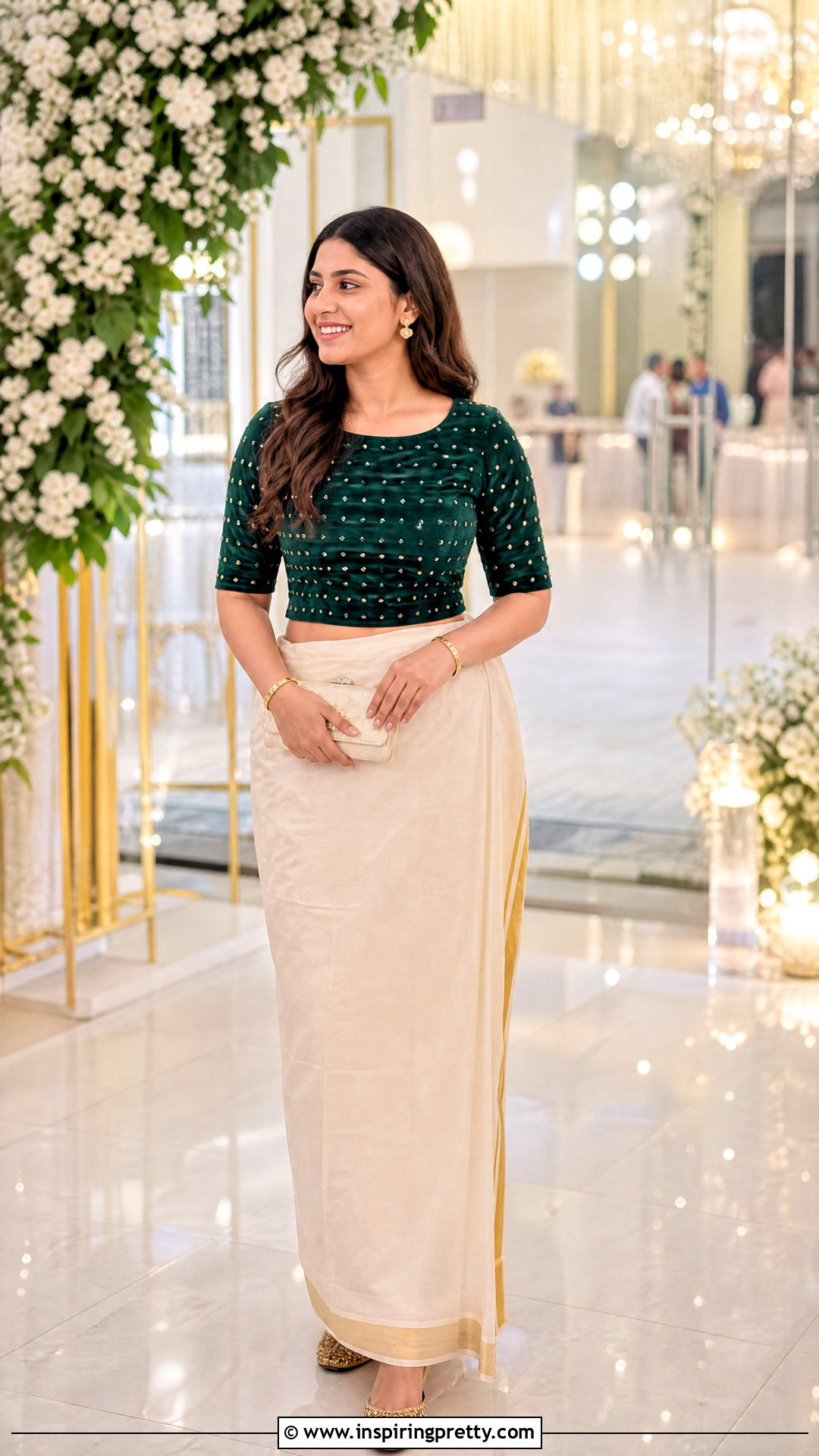 Mirror Work Top And Kasavu Onam Skirt - 50 latest onam skirt and top designs