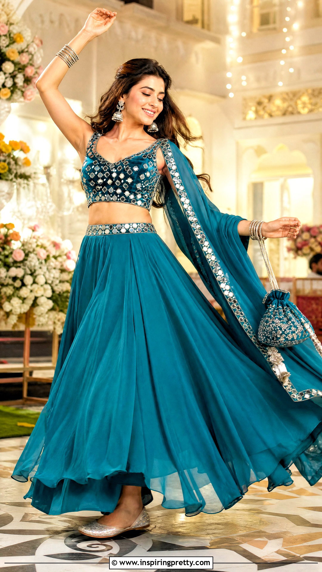 Mirror Work Velvet Crop Top With Georgette Lehenga - 50 velvet crop top designs for lehengas