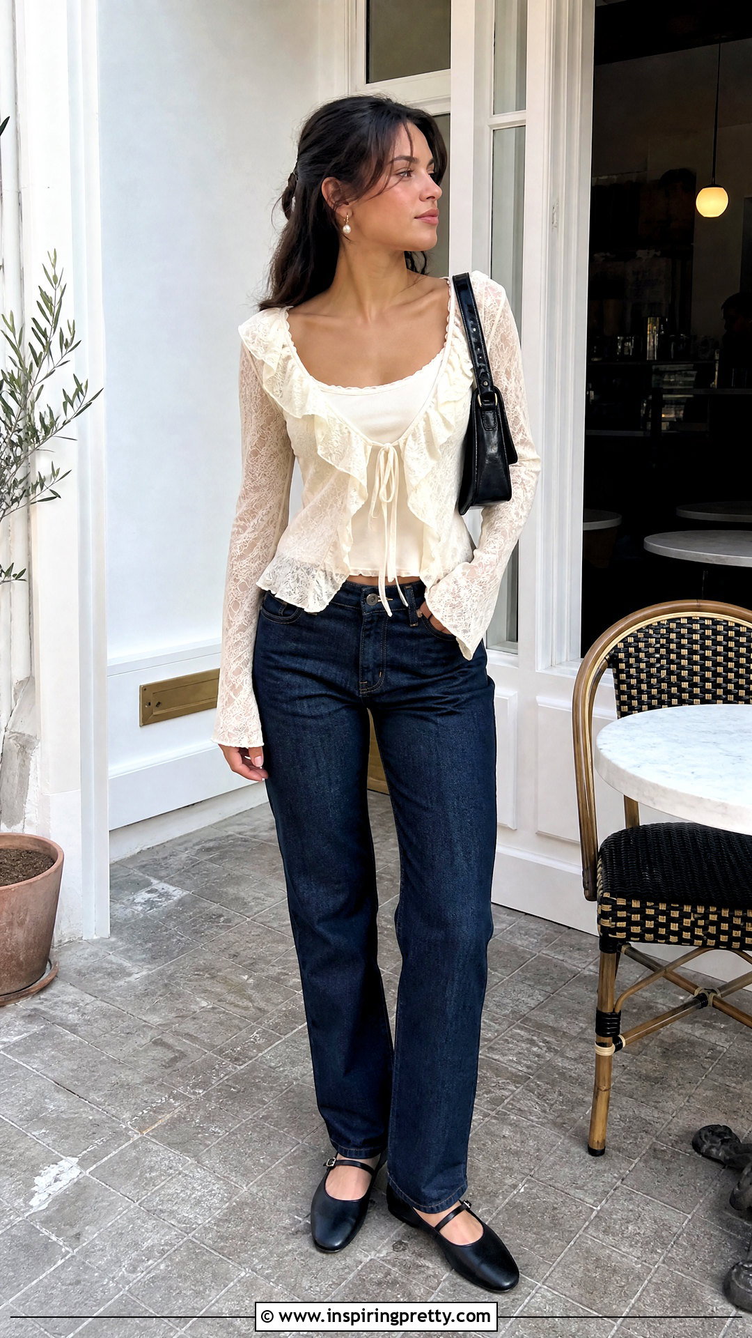 Miss Selfridge Lace Tie Front Top With Straight Leg Jeans - 20 miss selfridge tops outfit ideas