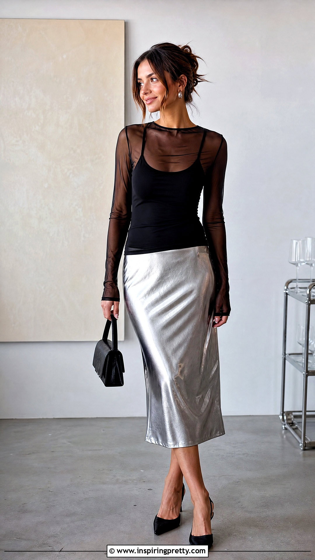 Miss Sixty Mesh Top With Metallic Midi Skirt - 25 miss sixty mesh top outfit ideas