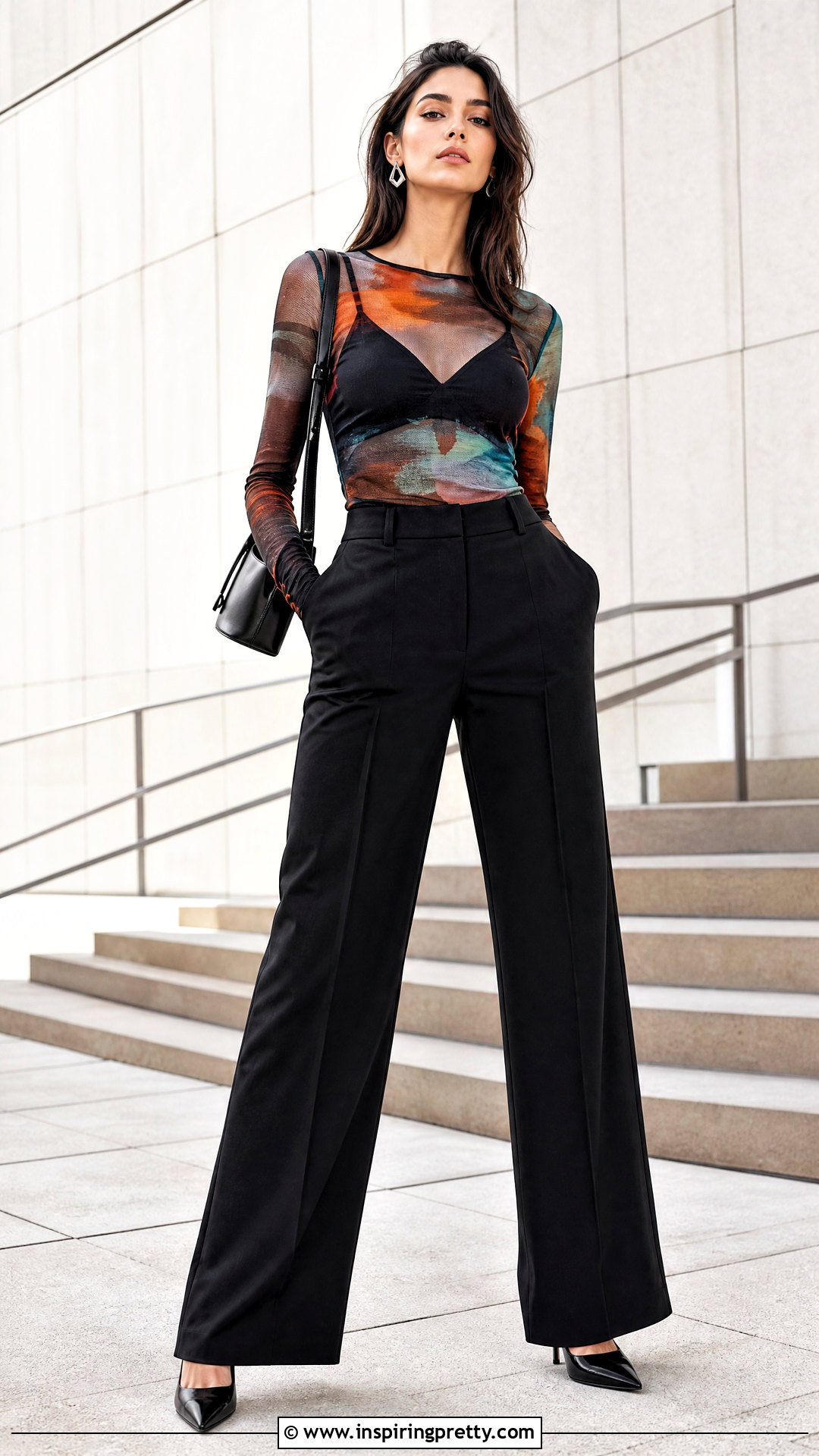 Miss Sixty Mesh Top With Tailored Black Trousers - 25 miss sixty mesh top outfit ideas
