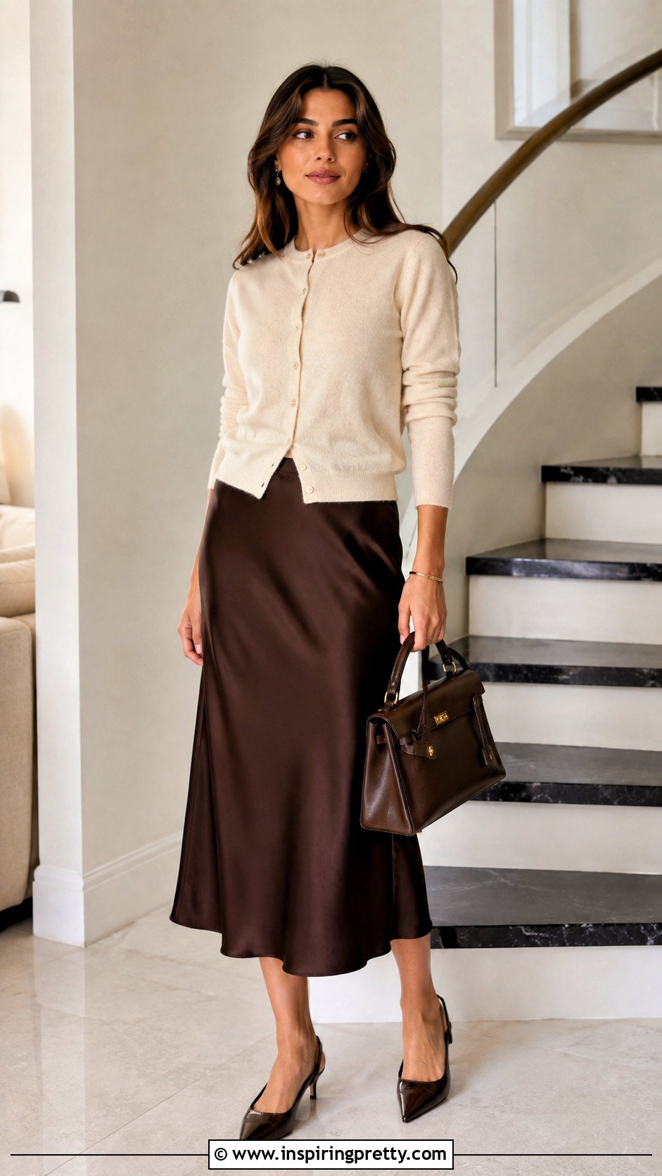 Miu Miu Cashmere Cardigan With Satin Midi Skirt - 50 miu miu top outfit ideas