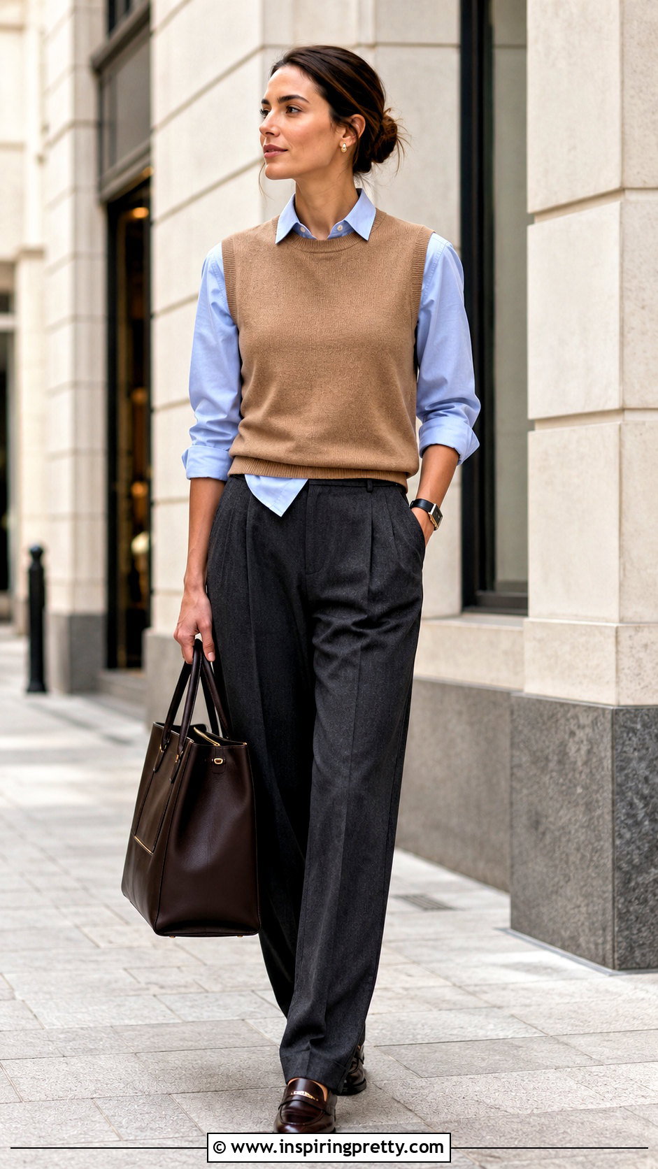 Miu Miu Cashmere Vest With Poplin Shirt And Trousers - 50 miu miu top outfit ideas