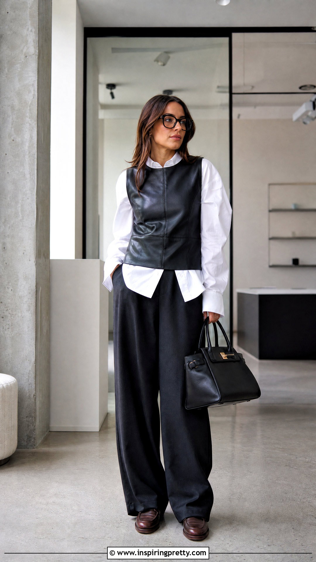 Miu Miu Leather Top With White Shirt And Black Trousers - 20 Miu Miu Leather Top outfit ideas