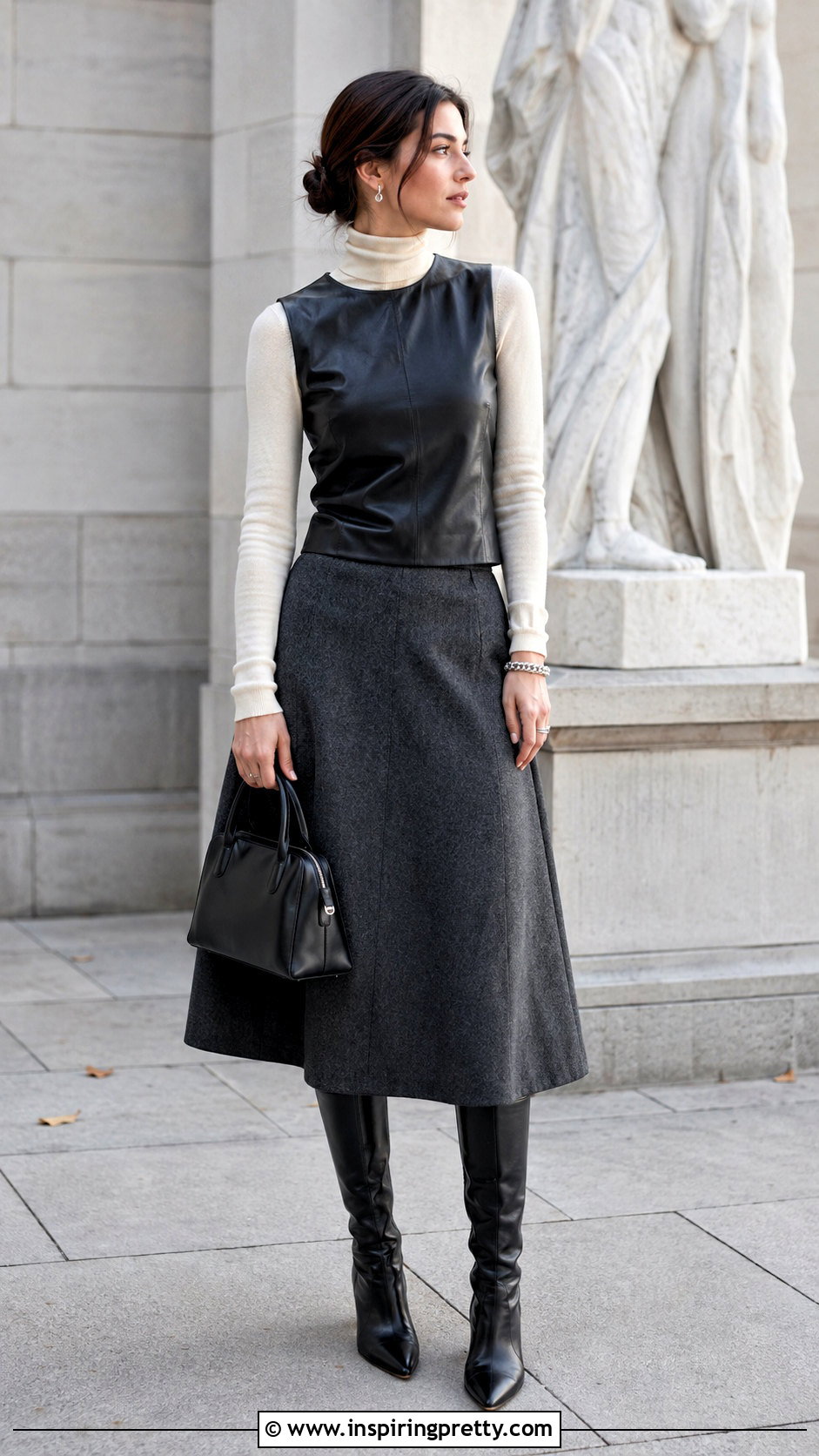 Miu Miu Leather Top With Wool Midi Skirt - 50 miu miu top outfit ideas