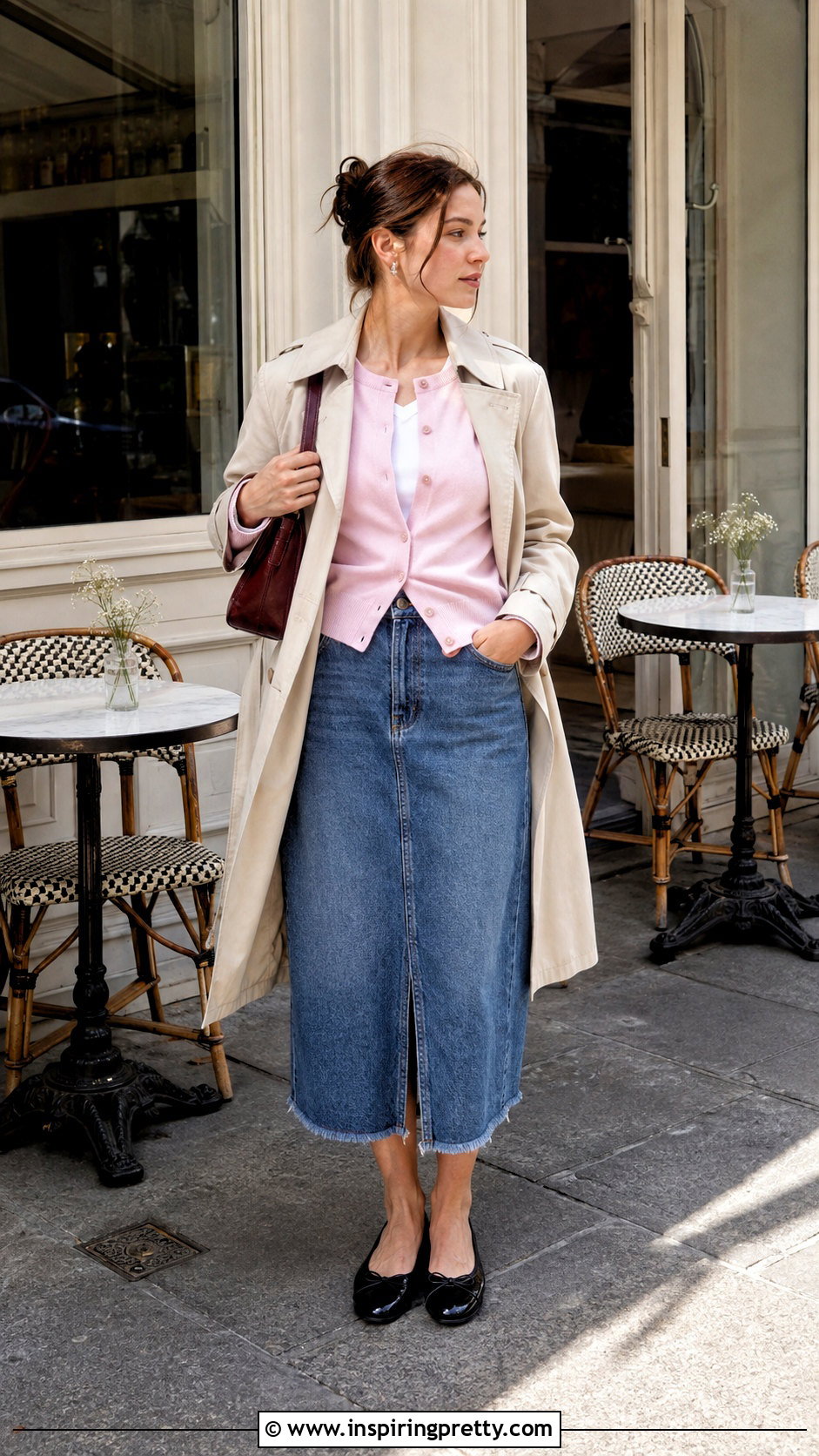Miu Miu Pink Cardigan With Denim Skirt - 50 miu miu top outfit ideas