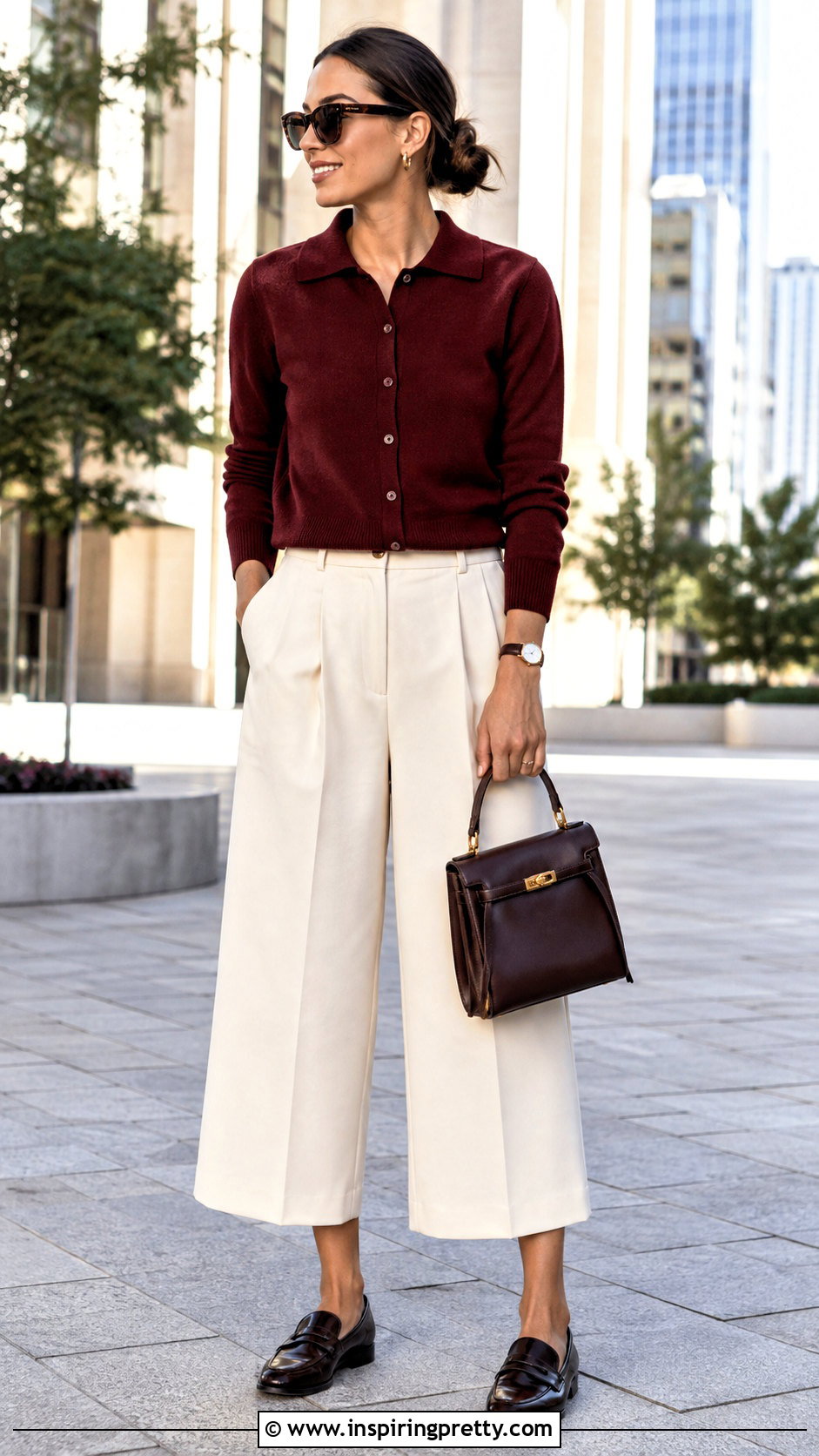 Miu Miu Polo Cardigan With Wide Culottes - 50 miu miu top outfit ideas