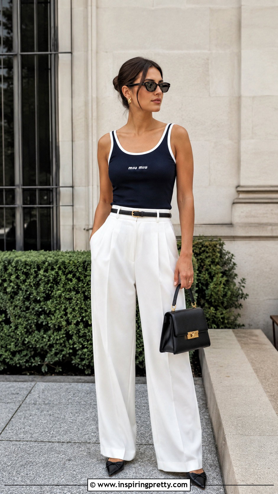 Miu Miu Tank Top With White Tailored Trousers - 50 miu miu tank top outfit ideas