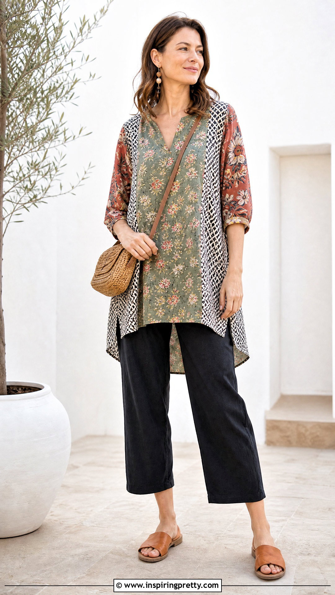 Mixed Print Tunic With Cropped Pants - 25 diy boho tops upcycled clothing ideas
